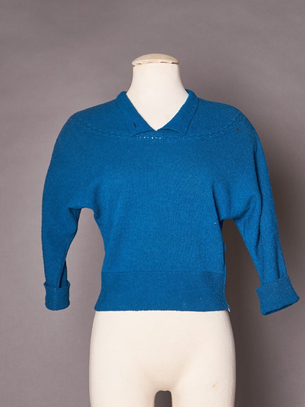 1950s Blue Pin Up Sweater Wool Chenille Top
